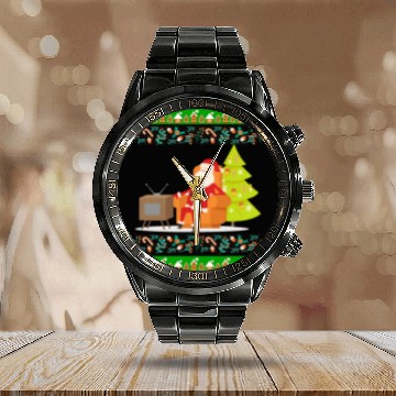 Discover Funny Santa Watching Tv Joyful Christmas Gift Calendar Steel Band Watch