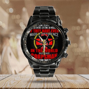 Discover Devil US Navy Corpsman DOC Badass Army Veteran Calendar Steel Band Watch