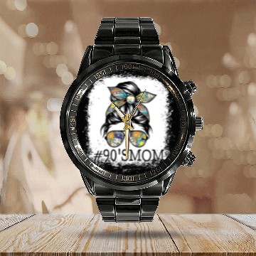 Discover 90 s Mom Distressed Messy Bun Rugrats Unisex T Shi Calendar Steel Band Watch