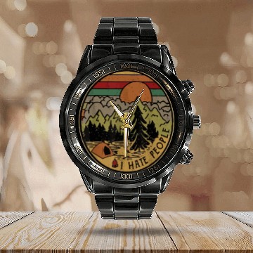 Discover I Love Camping I Hate People Outdoors Funny Vintag Calendar Steel Band Watch