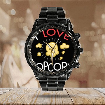 Discover I Love Popcorn Movie Theater Calendar Steel Band Watch