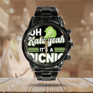 Discover kale yeah - picnic saying Calendar Steel Band Watch