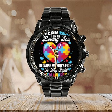 Discover I Wear Blue For My Loving Son Autism Awareness Calendar Steel Band Watch