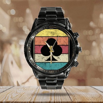Discover Clubs Playing Card Poker Symbol Calendar Steel Band Watch