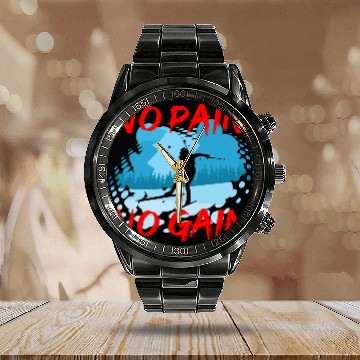 Discover Cross Country Skiing - No Pain No Gain Calendar Steel Band Watch