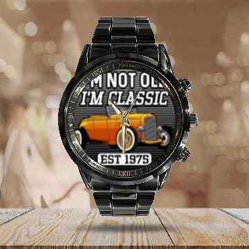Discover I'm Not Old I'm Classic Hot Rod 1975 Birthday Calendar Steel Band Watch