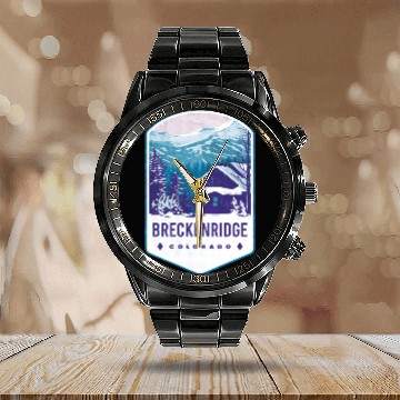 Discover Breckenridge Colorado Ski Badge Calendar Steel Band Watch