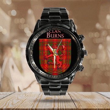Discover Burns Tartan Scottish Plaid Lion Rampant Calendar Steel Band Watch