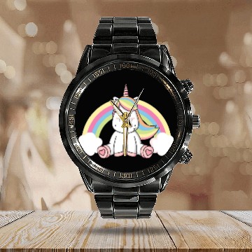 Discover Grumpy Unicorn Evil Bad Mood Unicorn Rainbow Calendar Steel Band Watch