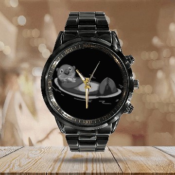 Discover Lazy Sea Otter Funny Otters Calendar Steel Band Watch