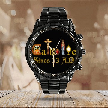 Discover Catholic since 33 AD Jesus, Virgin Mary and Saints Calendar Steel Band Watch