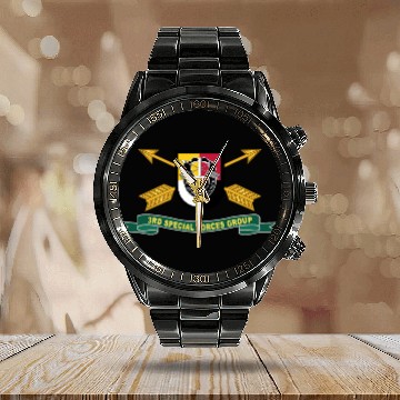 Discover Army 3rd Special Forces Group Flash w Br Ribbon Hawaiians Calendar Steel Band Watch