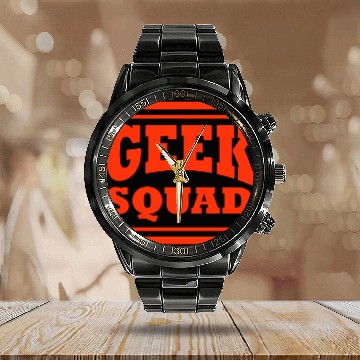 Discover Geek Squad Logo Calendar Steel Band Watch