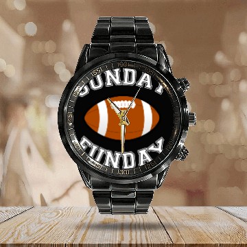 Discover Sunday Funday, American Football Calendar Steel Band Watch
