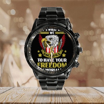 Discover Memorial Day Patriotic Heroicness USA Flag Calendar Steel Band Watch