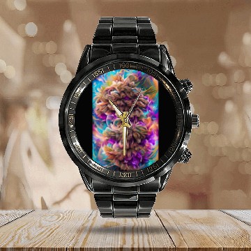 Discover Aqua Bendable Fluffy Kaleidoscopic Nug Flower Weed Calendar Steel Band Watch