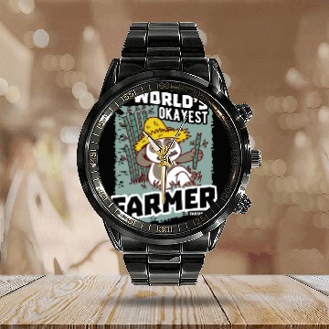 Discover World's Okayest Farmer Calendar Steel Band Watch