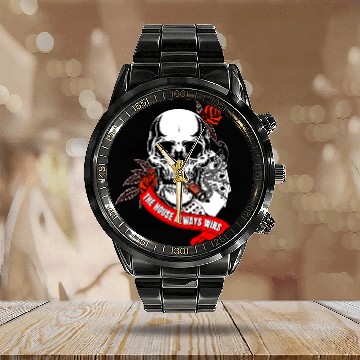 Discover The House Always Wins Gambler Skull Calendar Steel Band Watch