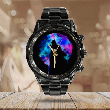 Discover Howling wolf full moon wolves galaxy stars sky Calendar Steel Band Watch