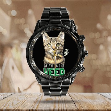 Discover We are out of weed, cat smoking weed Calendar Steel Band Watch