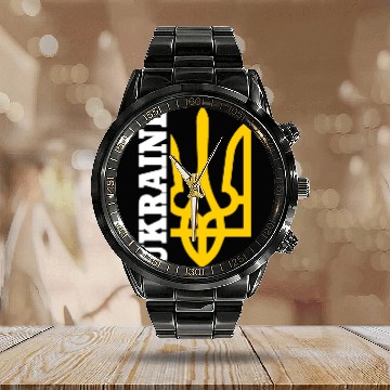 Discover UA And Yellow Emblem of Ukraine Calendar Steel Band Watch