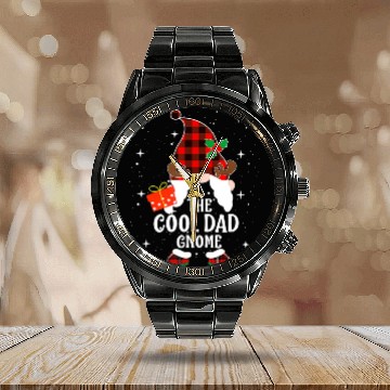 Discover Cool Dad Gnome Buffalo Plaid Matching Family Calendar Steel Band Watch