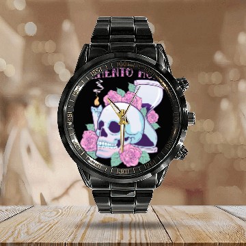 Discover Memento Mori Pastel Goth Gothic Skull Stoic Mortal Calendar Steel Band Watch