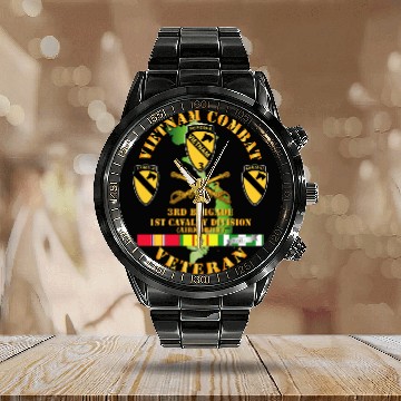 Discover Army Vietnam Combat Cavalry Veteran w Support Brig Calendar Steel Band Watch