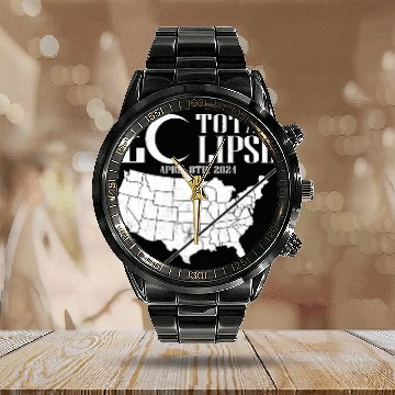 Discover USA Map Path Of Totality 4.8.24 Total Eclipse Calendar Steel Band Watch