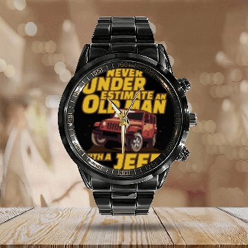 Discover Never Underestimate An Old Man with A Jeep Brown Calendar Steel Band Watch