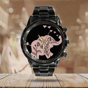 Discover Elephant Girls Women Flowers Calendar Steel Band Watch
