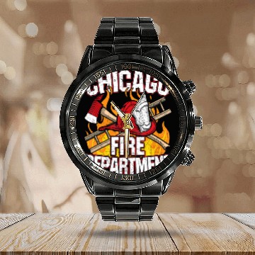 Discover Chicago Fire Department CFD Firefighter Calendar Steel Band Watch
