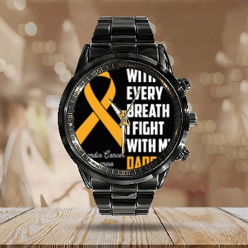 Discover Daddy Appendix Cancer Awareness Amber Ribbon I Fig Calendar Steel Band Watch