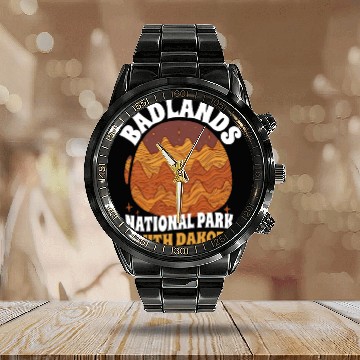 Discover Badlands National Park South Dakota Retro Badlands Calendar Steel Band Watch