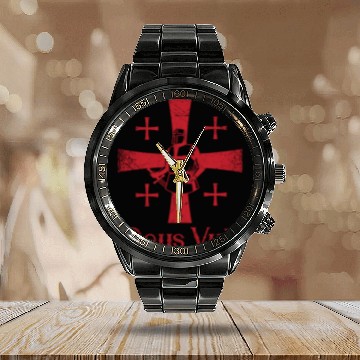 Discover Deus Vult God Wants It Latin Templar Knight Calendar Steel Band Watch