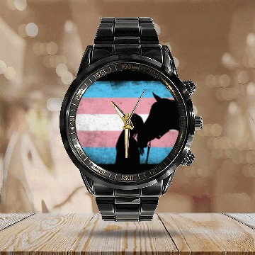 Discover Transgender Pride Horse Rainbow LGBTQ Trans Flag Calendar Steel Band Watch