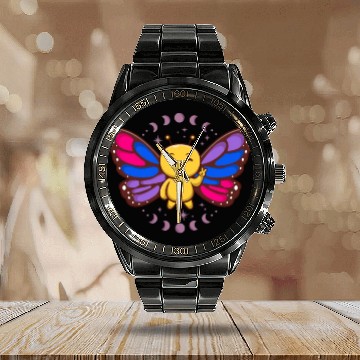 Discover Bisexual Flag Monarch Butterfly Insect Subtle Calendar Steel Band Watch