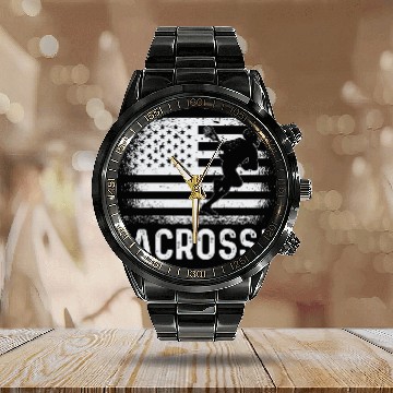Discover Lacrosse LAX American USA Flag Calendar Steel Band Watch