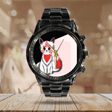 Discover Red Kitsune Fox Calendar Steel Band Watch