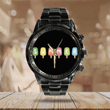 Discover Colorful ICE CREAM STICKS with SUMMER Word Calendar Steel Band Watch