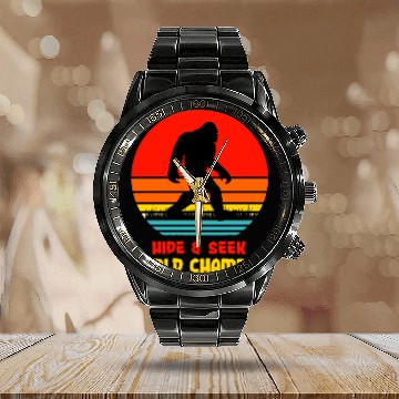 Discover Hide Seek World Champion BigFoot Calendar Steel Band Watch