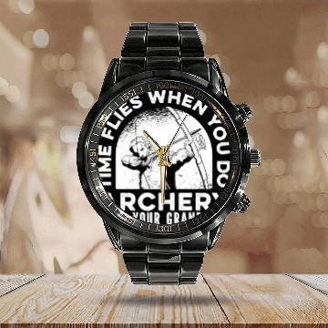 Discover Archery Archer Bowman Calendar Steel Band Watch