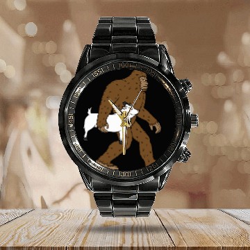 Discover Bigfoot Sasquatch Carrying Goat Calendar Steel Band Watch