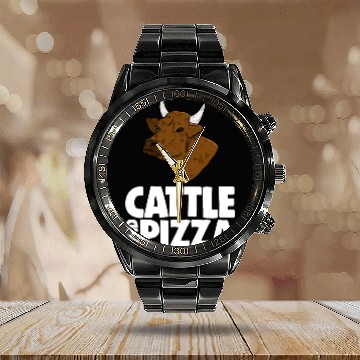 Discover Cattle And Pizza Calendar Steel Band Watch