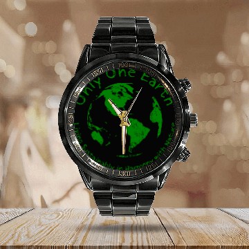 Discover Only One Earth - dark green vintage design Calendar Steel Band Watch