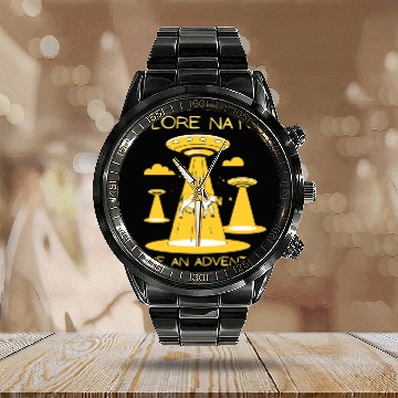 Discover Explore Nature have an adventure UFO Alien Calendar Steel Band Watch