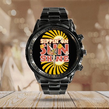 Discover Sippin on sunshine sublimation Calendar Steel Band Watch