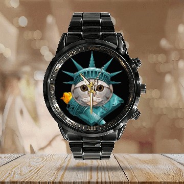 Discover Statue Of Liberty Scottish Fold 4th Of July Cat US Calendar Steel Band Watch