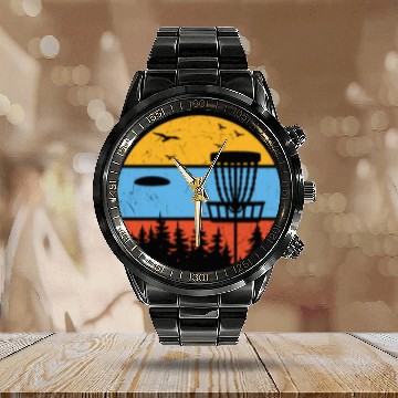 Discover Retro Disc Golf Frolf Frisbee 70s 80s Calendar Steel Band Watch