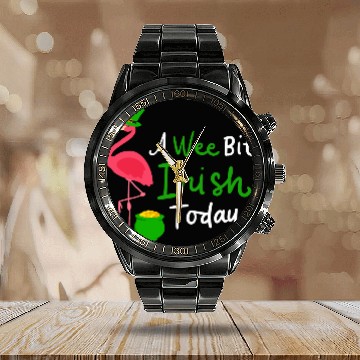 Discover A Wee Bit Irish Today St. Patrick's Day Flamingo Calendar Steel Band Watch